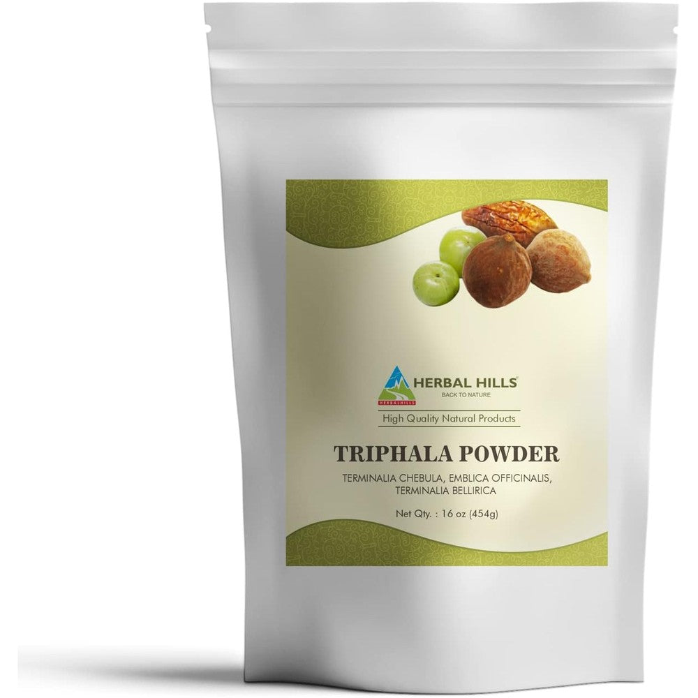 BioVitazen Herbal Hills Triphala Powder 454g front package view showing authentic Ayurvedic ingredients.