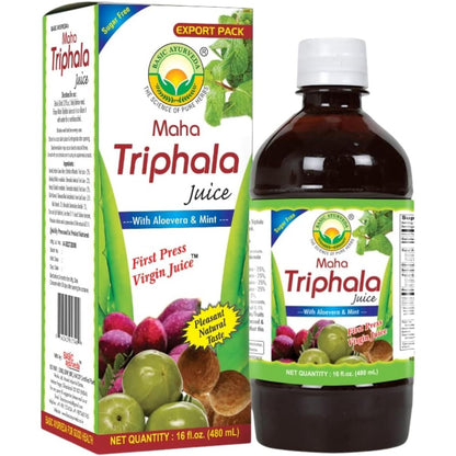 Basic Ayurveda Maha Triphala Juice front view bottle for digestive health support.