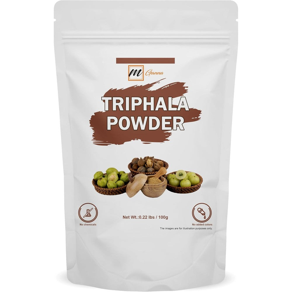 mGanna Natural Triphala Powder 100g front view packaging pouch for Ayurvedic digestive detox