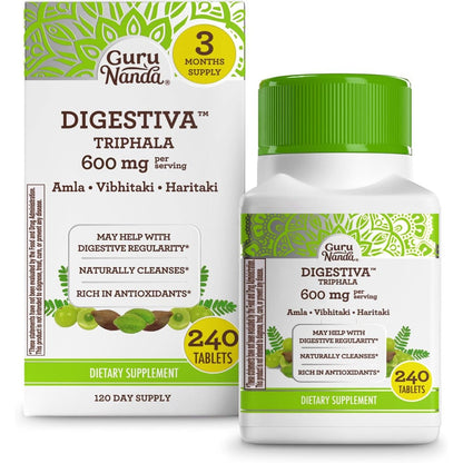 GuruNanda Digestiva Triphala 240 Tablets front view bottle for natural digestive support
