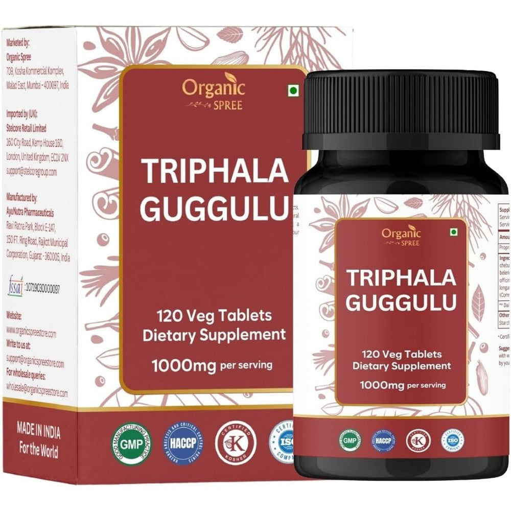 Organic Spree Triphala Guggulu 120 Tablets front bottle view for natural gut health