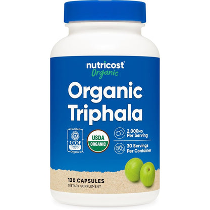 Nutricost Organic Triphala 2000mg capsules for natural digestive support and colon health.