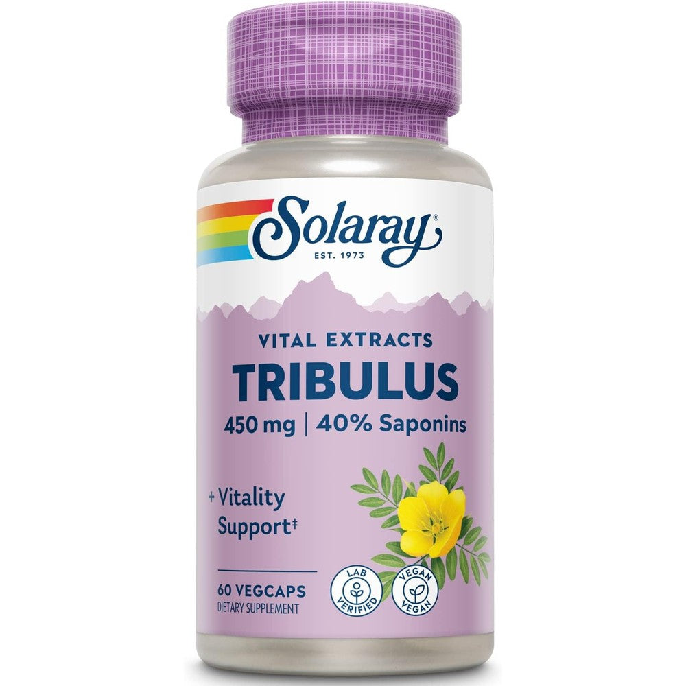 Solaray Tribulus Fruit Extract 450mg 60 Veg Capsules front view bottle