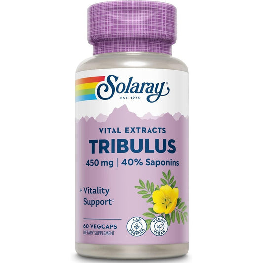 Solaray Tribulus Fruit Extract 450mg 60 Veg Capsules front view bottle