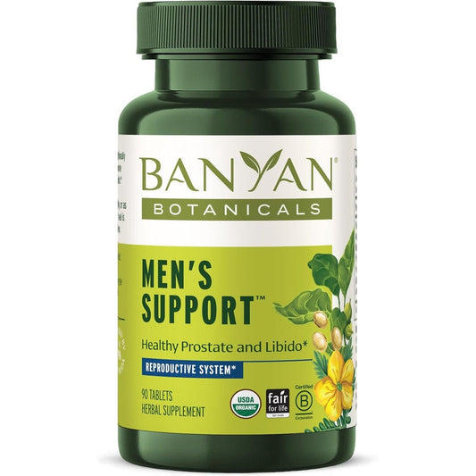 Banyan Botanicals Organic Menâ€™s Support 90 Tablets front view showing USDA Organic certification.