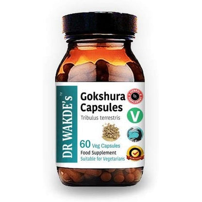 Dr Wakde's Gokshura herbal supplements front view in bottle