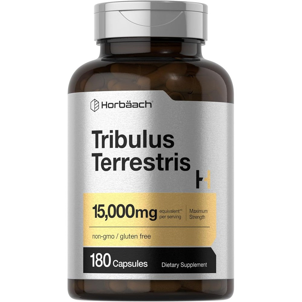Horbaach Tribulus Terrestris 15000mg 180 capsules front bottle view