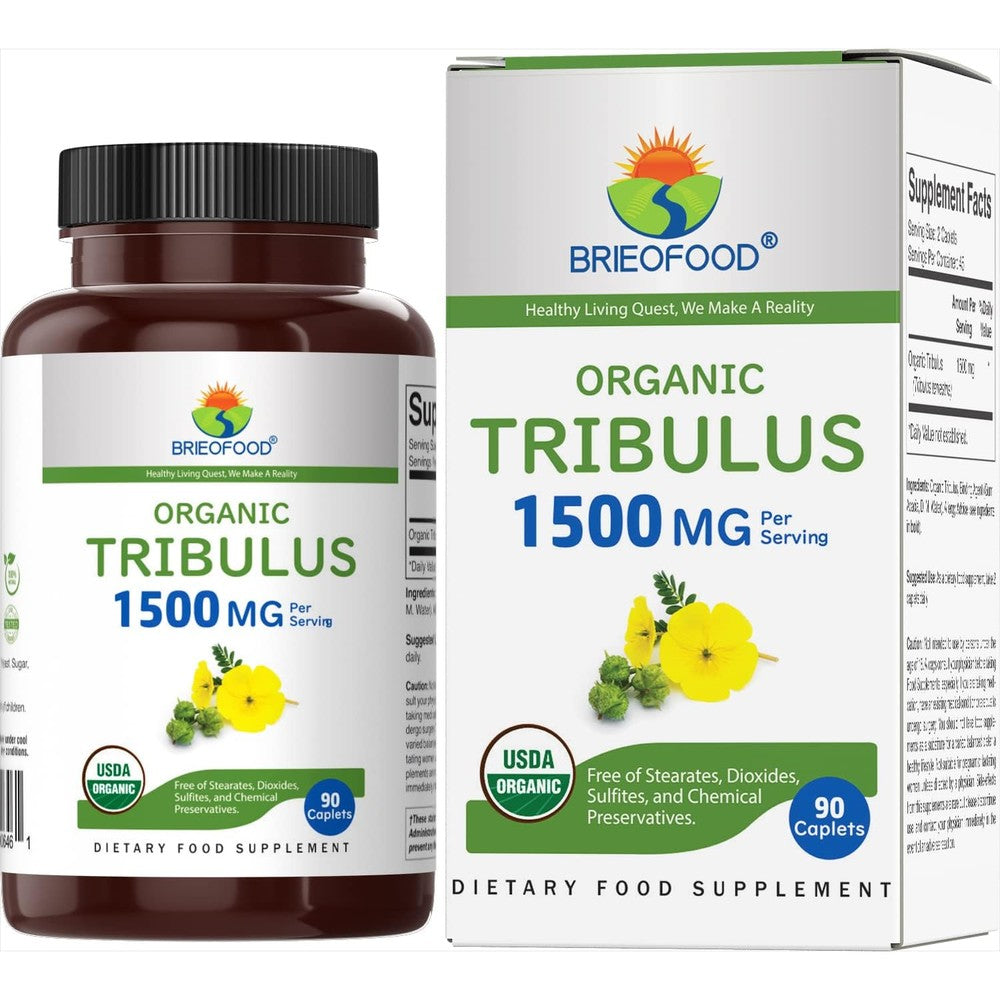 Brieofood Organic Tribulus Terrestris 1500mg supplement bottle front view