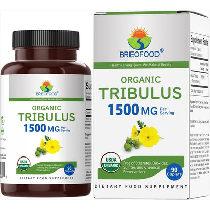 Brieofood Organic Tribulus Terrestris 1500mg supplement bottle front view