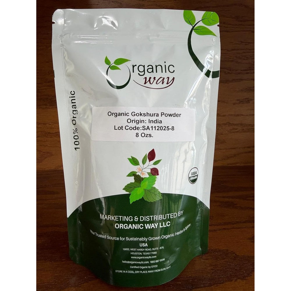 Organic Way Gokshura Powder Tribulus Terrestris 8 Ounce pouch front view