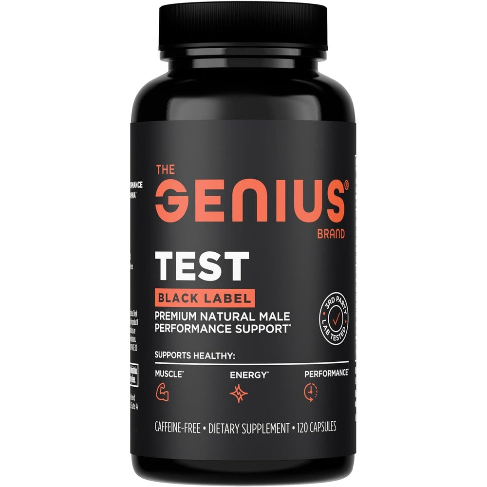 The Genius Brand Test Black Label bottle front view for testosterone support