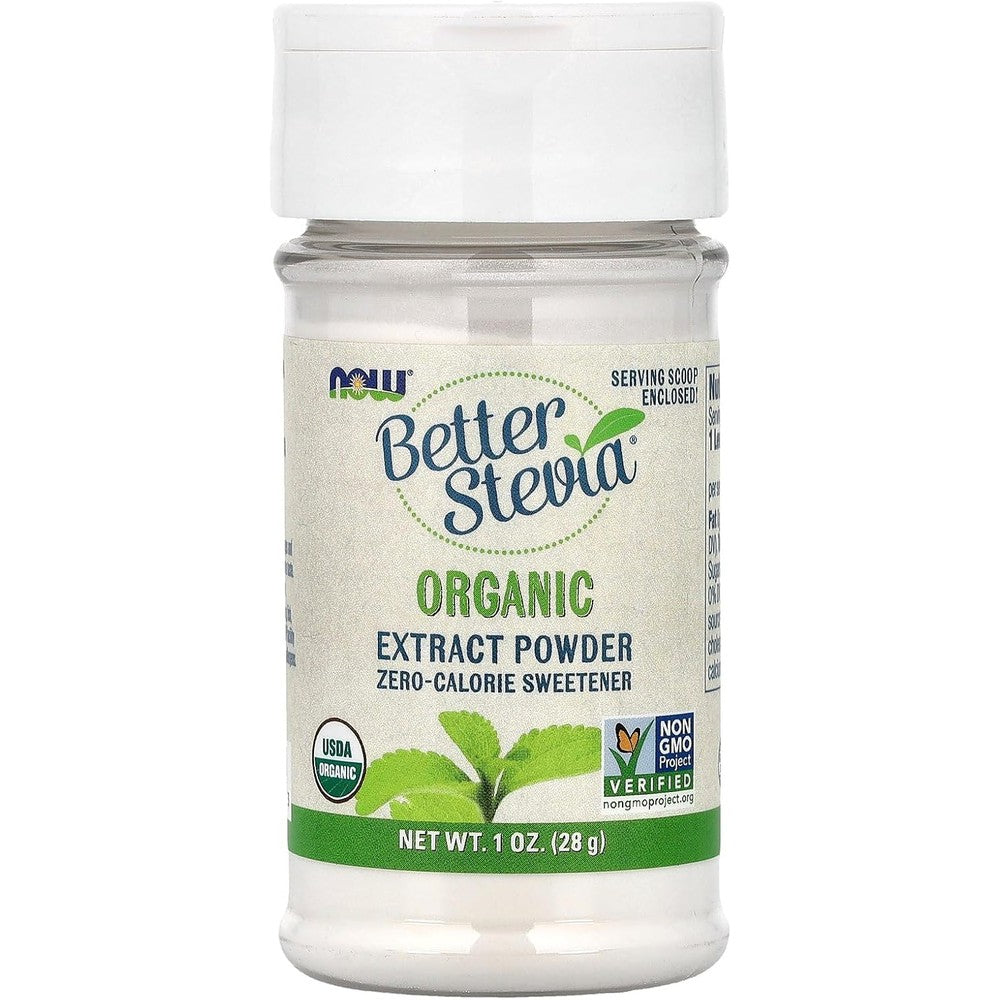 NOW Foods BetterStevia Organic Extract Powder front view container