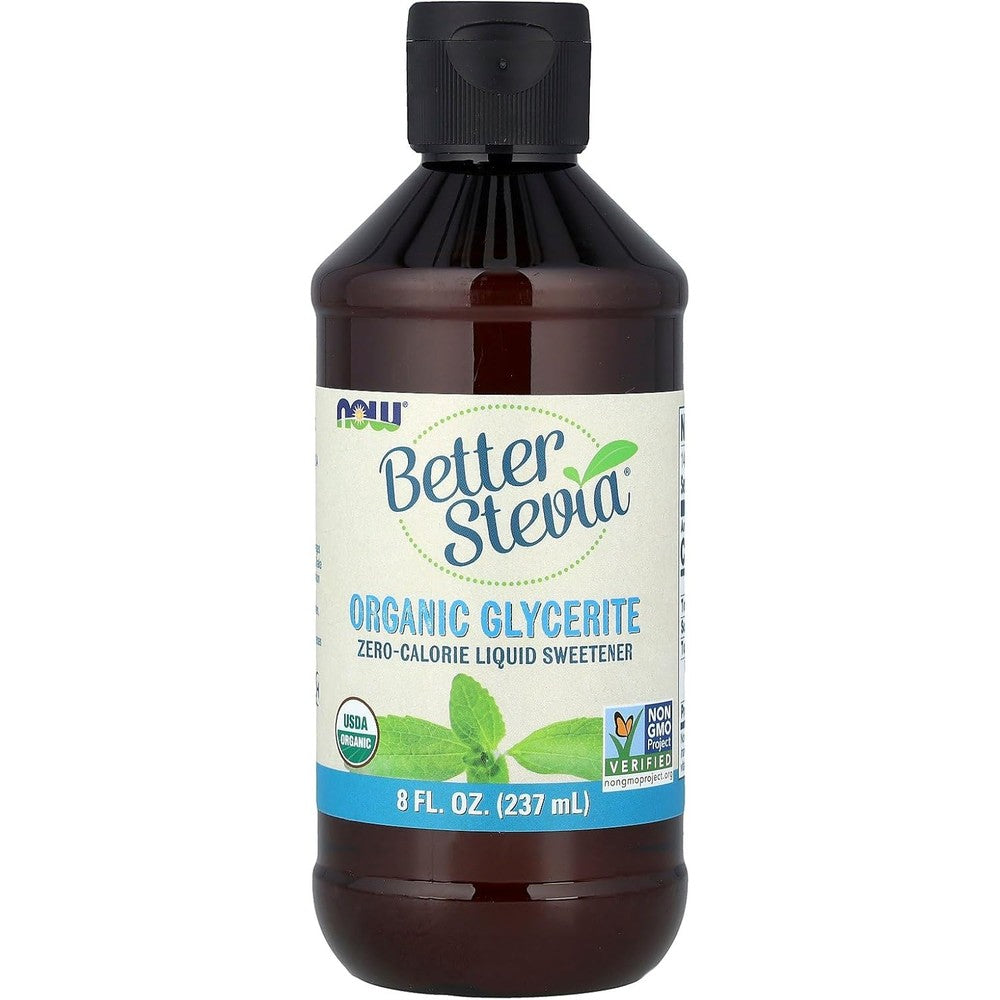 NOW Foods Better Stevia Organic Glycerite front view bottle packaging