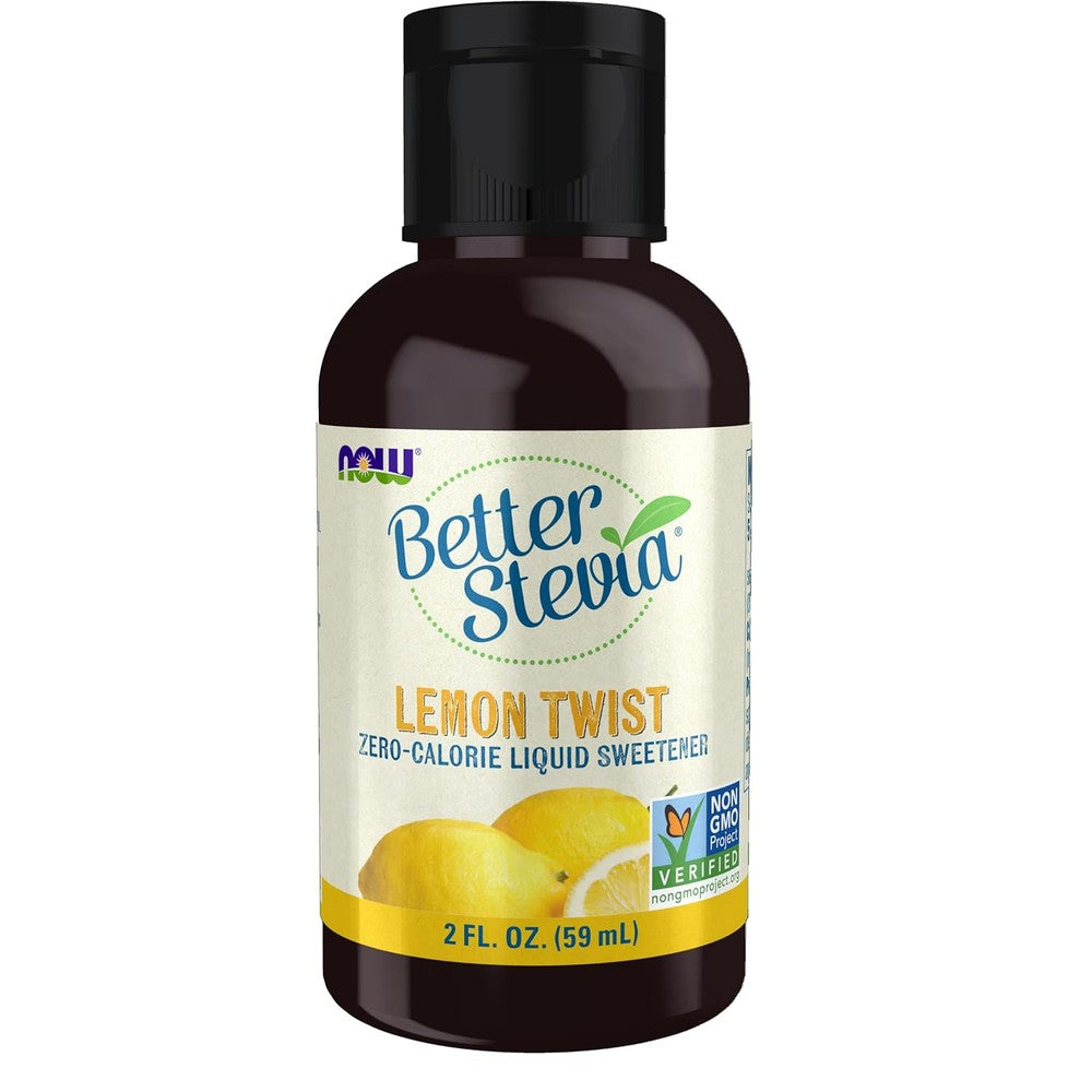 NOW Foods BetterStevia Lemon Twist Liquid Sweetener front view bottle