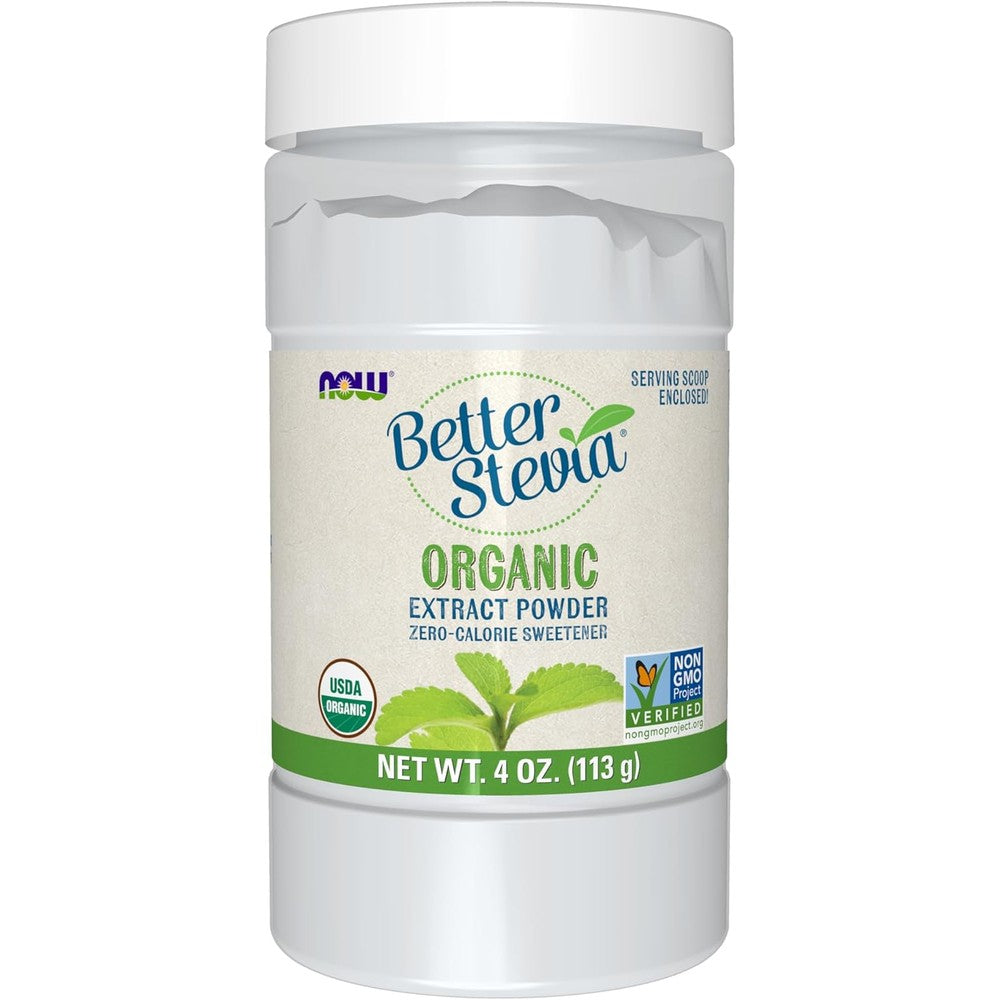 NOW Foods BetterStevia Organic Extract Powder front view container