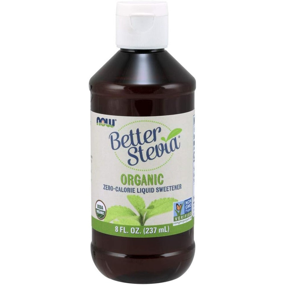 NOW Foods BetterStevia Organic Liquid Sweetener 8 Fluid Ounce front view bottle