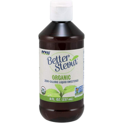 NOW Foods BetterStevia Organic Liquid Sweetener 8 Fluid Ounce front view bottle