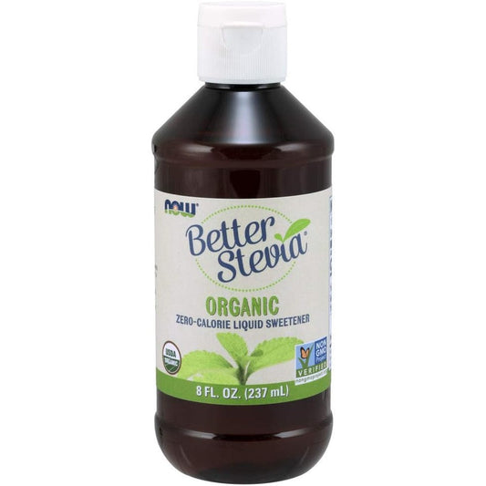 NOW Foods BetterStevia Organic Liquid Sweetener 8 Fluid Ounce front view bottle