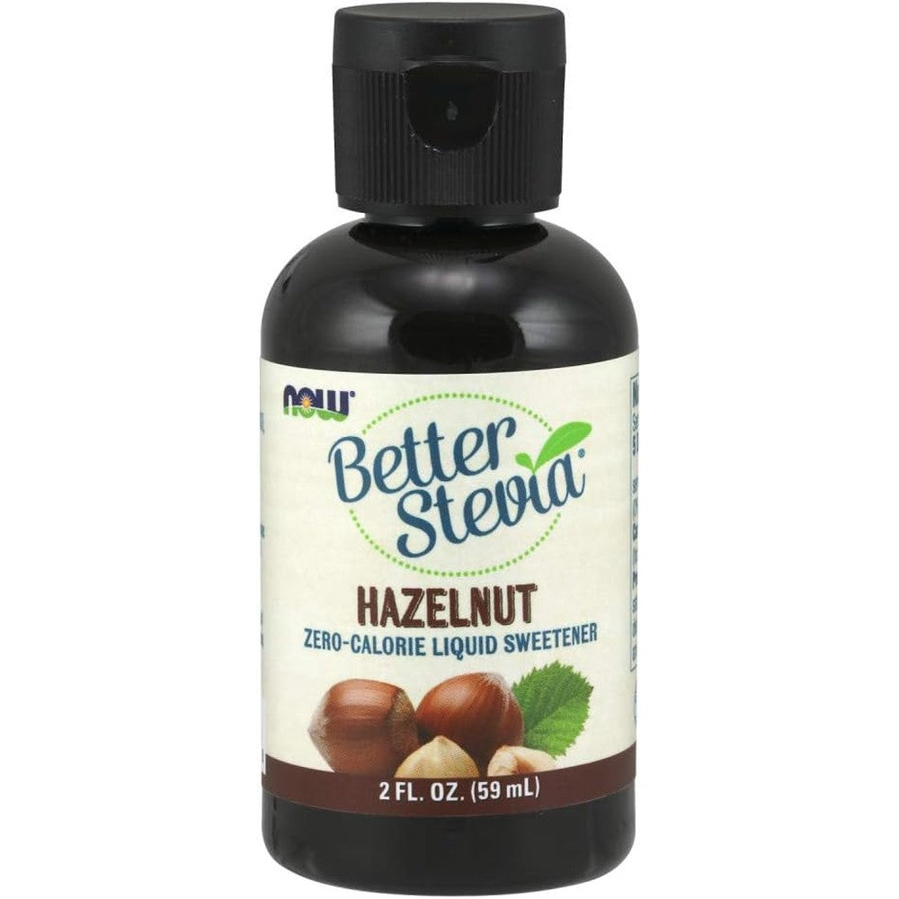 NOW Foods Better Stevia Liquid Sweetener Hazelnut two ounce bottle front view
