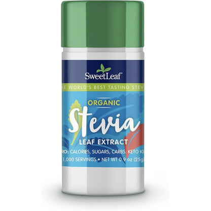 SweetLeaf Organic Pure Stevia Powder Shaker Jar front view natural sweetener