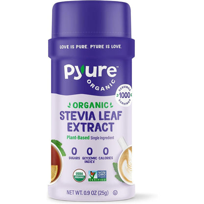 Pyure Organic Stevia Extract Powder front packaging view authentic sugar substitute