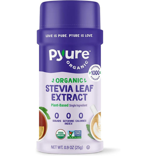 Pyure Organic Stevia Extract Powder front packaging view authentic sugar substitute