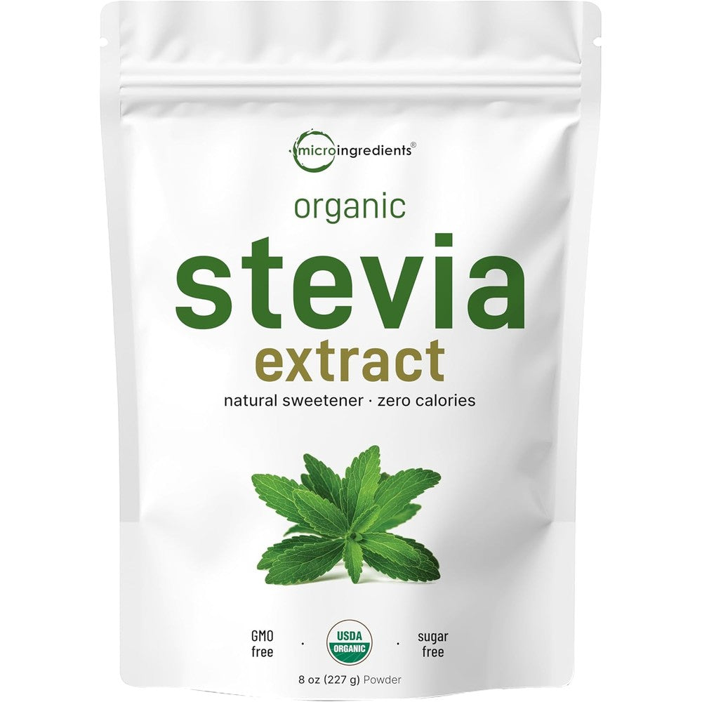 Micro Ingredients Pure Organic Stevia Powder 8 Ounce front view packaging