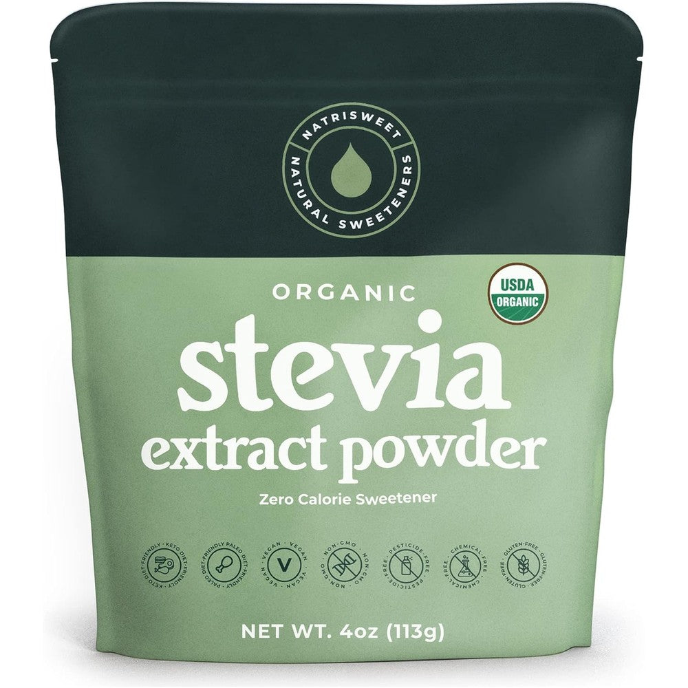 NatriSweet Organic Pure Stevia Powder 4 Ounce pouch front view