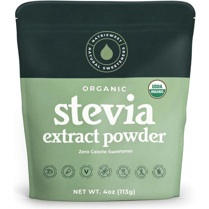 NatriSweet Organic Pure Stevia Powder 4 Ounce pouch front view