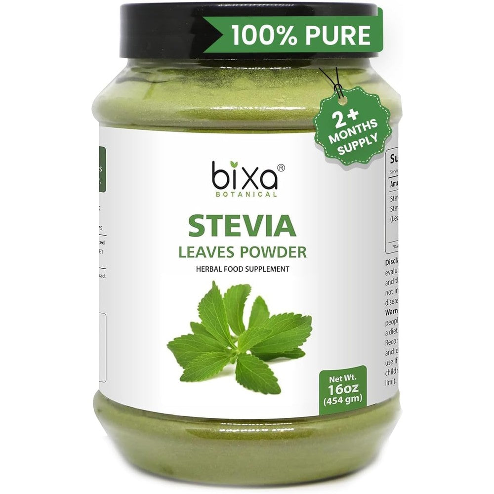 Bixa Botanical Stevia Leaf Powder front view bottle natural sweetener