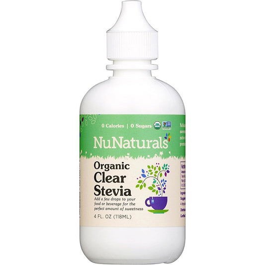 NuNaturals Organic Clear Extract Stevia Liquid Sweetener Drops 4 Ounce bottle front view