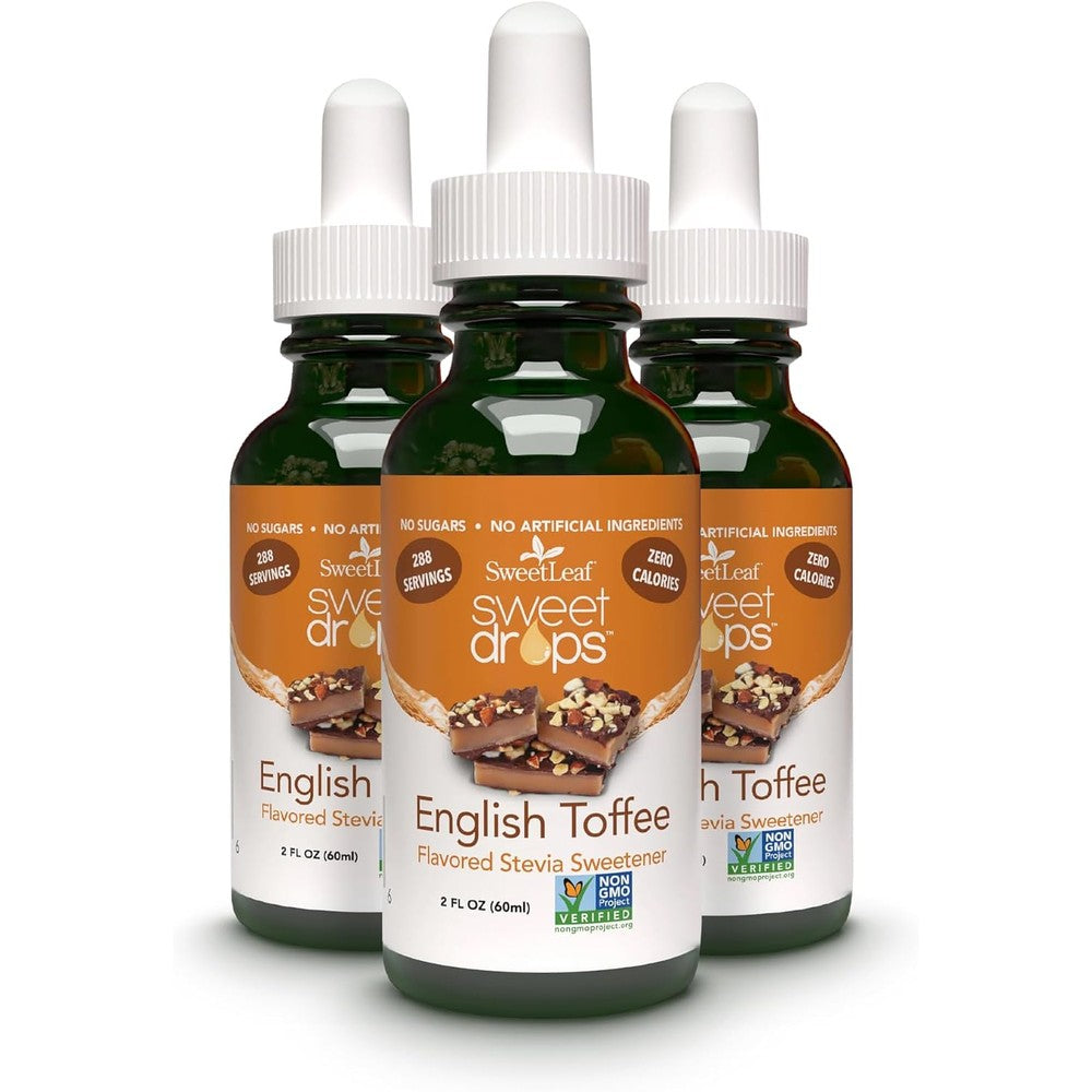 SweetLeaf Sweet Drops English Toffee Liquid Stevia Sweetener three pack front view