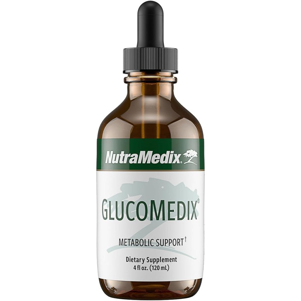 NutraMedix GlucoMedix four fluid ounce bottle front view displaying the main product label for glucose support.