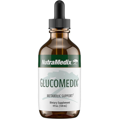 NutraMedix GlucoMedix four fluid ounce bottle front view displaying the main product label for glucose support.