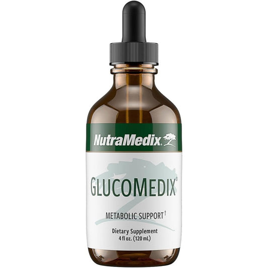 NutraMedix GlucoMedix four fluid ounce bottle front view displaying the main product label for glucose support.