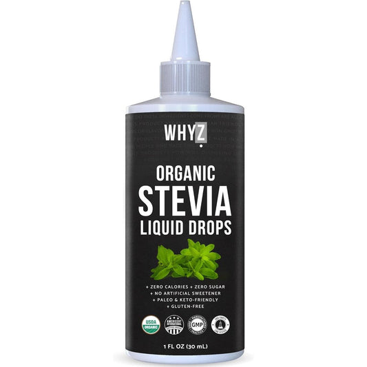 WHYZ Organic Stevia Liquid Drops front view bottle for natural sugar substitute