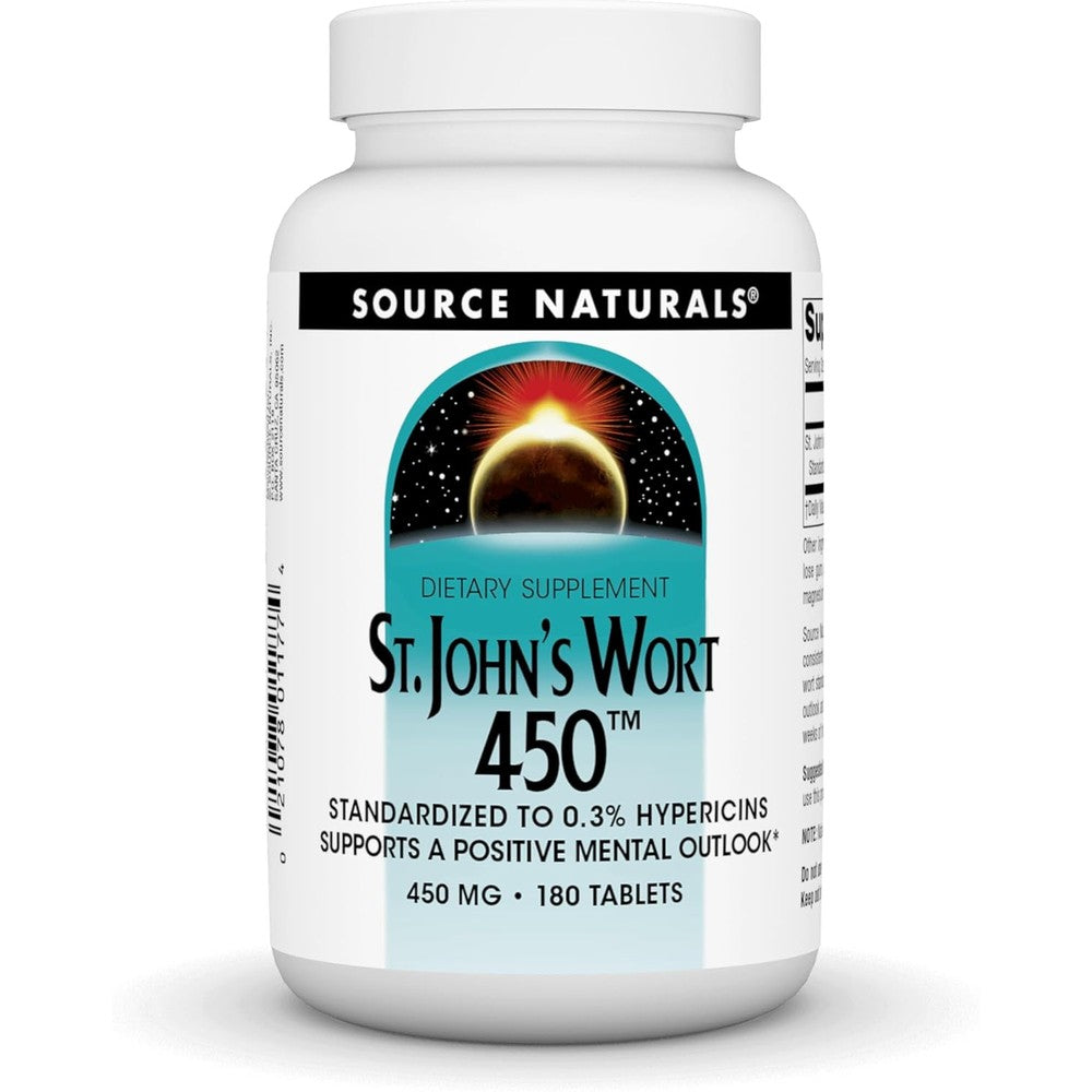 Source Naturals St Johns Wort 450mg 180 Tablets front view bottle for mood support
