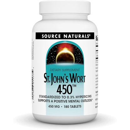 Source Naturals St Johns Wort 450mg 180 Tablets front view bottle for mood support