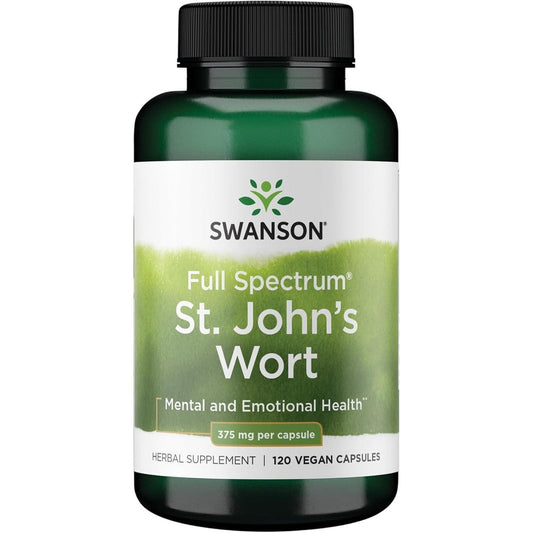 Swanson Full Spectrum St Johns Wort 375mg bottle front view for emotional wellbeing