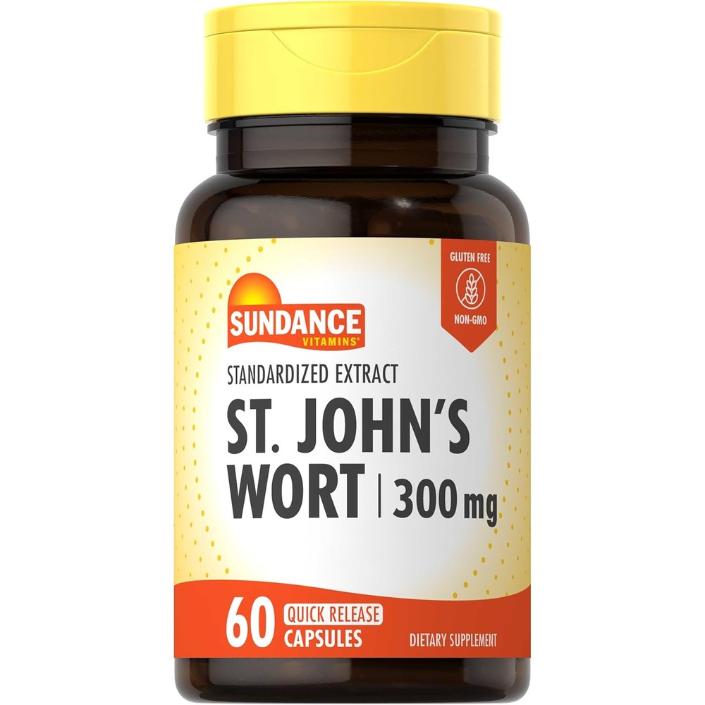 Sundance Vitamins St Johns Wort 300mg front bottle view for natural mood support