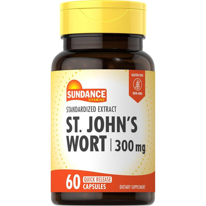 Sundance Vitamins St Johns Wort 300mg front bottle view for natural mood support