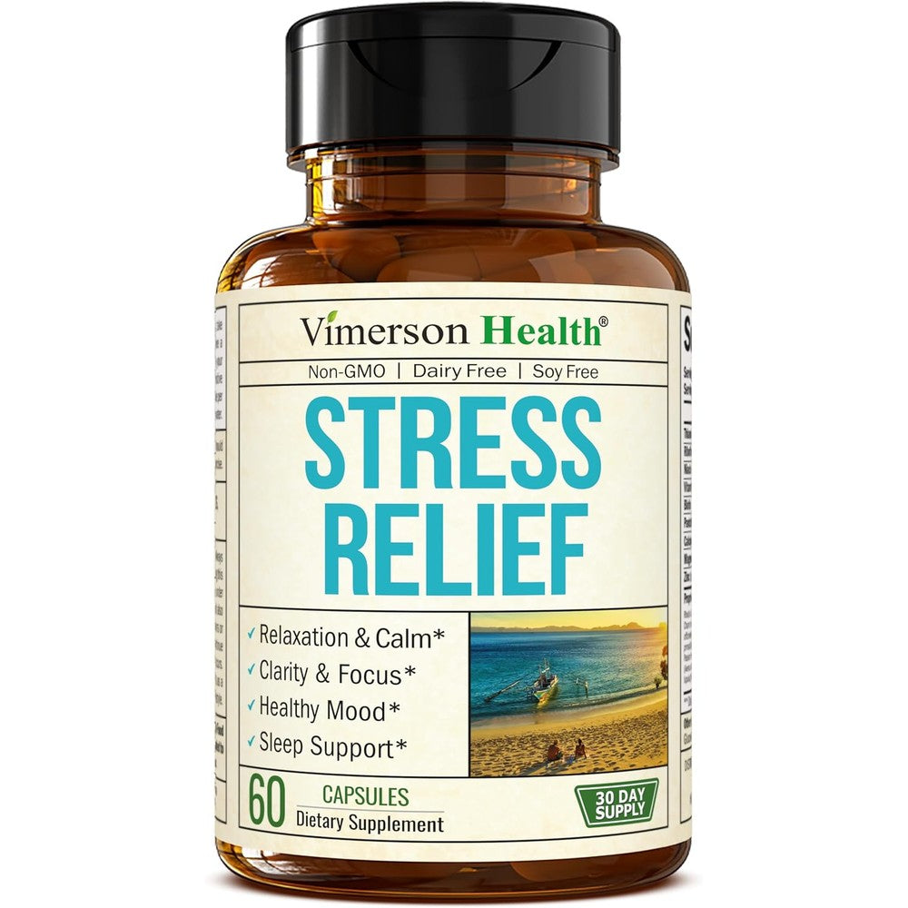 Vimerson Health Stress Relief 60 capsules front view showing authentic imported wellness packaging