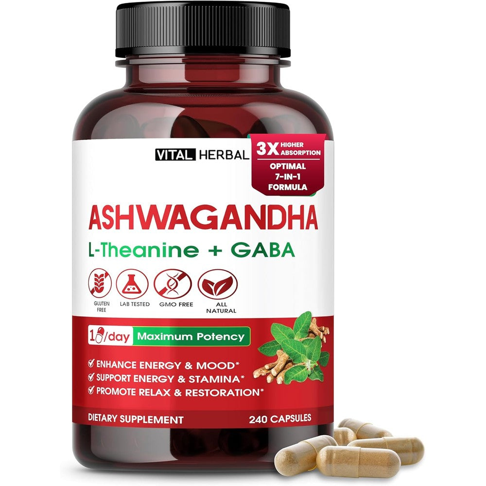 Vital Herbal Ashwagandha Complex 240 capsules front bottle view for stress relief