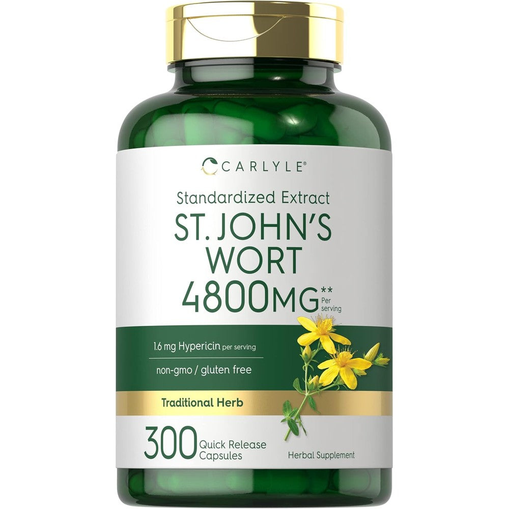 Carlyle St John's Wort Standardized Extract three hundred capsules front view bottle showing premium herbal supplement labels.
