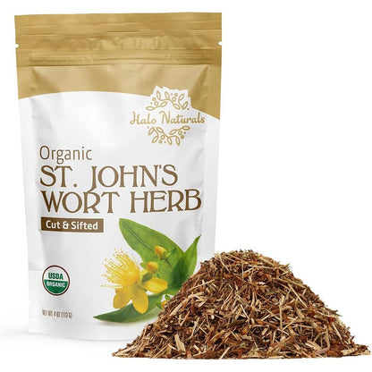 Halo Naturals Organic St Johns Wort Herb loose leaf packaging front view