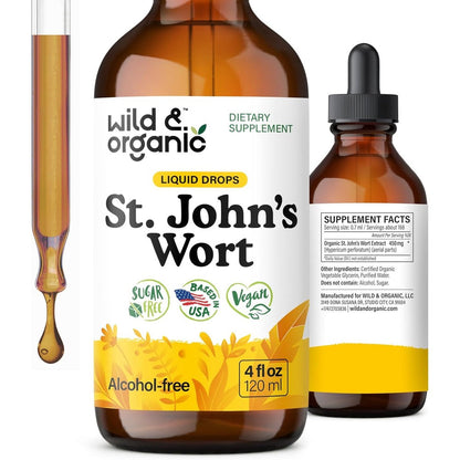 Wild & Organic St Johns Wort Tincture front view bottle for natural mood support