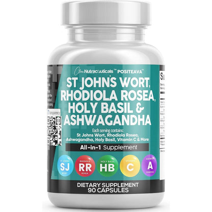 Clean Nutraceuticals Positeava front view bottle of imported mood support supplement capsules