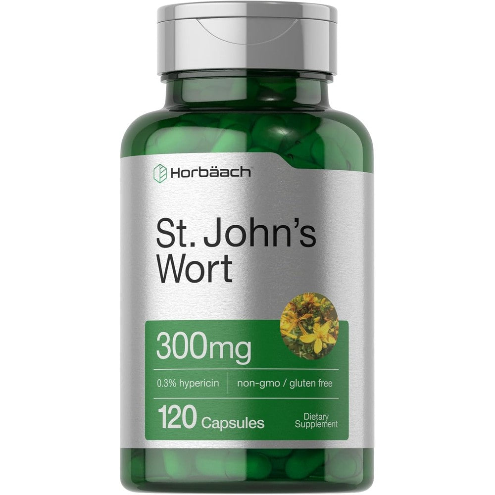 HorbÃ¤ach St Johns Wort 300mg 120 capsules front bottle view for mood support