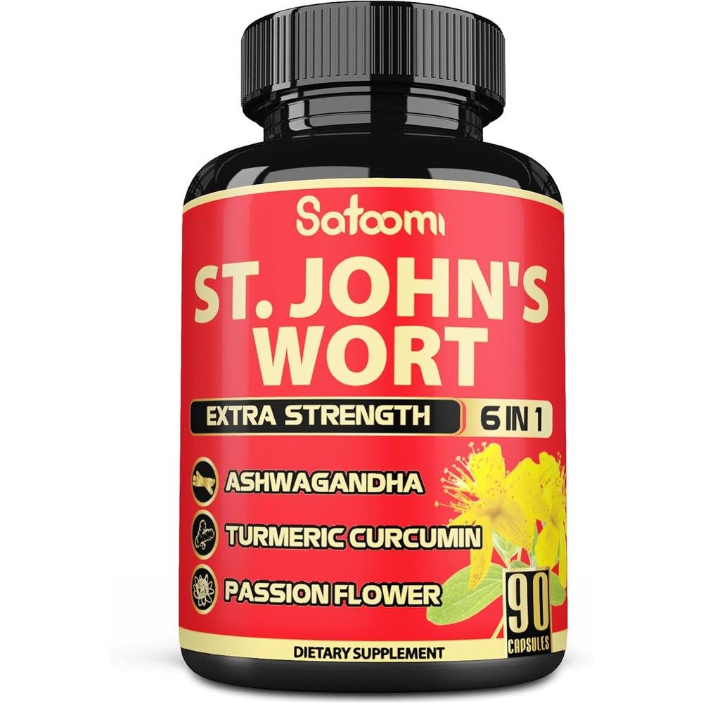 Satoomi St Johns Wort 90 vegetarian capsules front bottle view for emotional balance support
