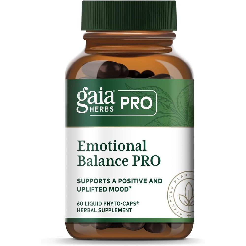 Gaia Herbs Pro Emotional Balance 60 capsules front view bottle showing premium USA imported packaging